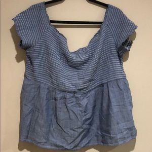 Old Navy Off the Shoulder Ruched Peplum Denim Top